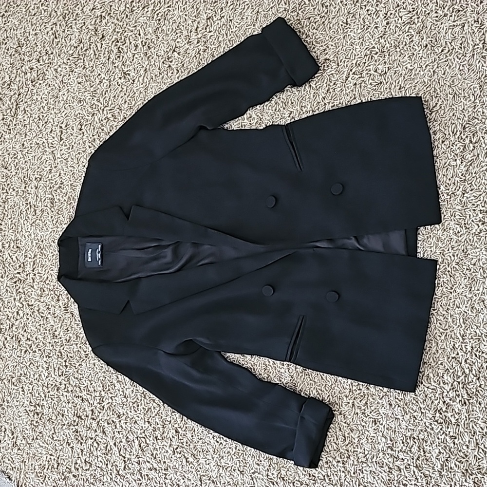 Bershka Blazer Black Jacket Rolled 3/4 Sleeves Lined Suit Separates Large Coat